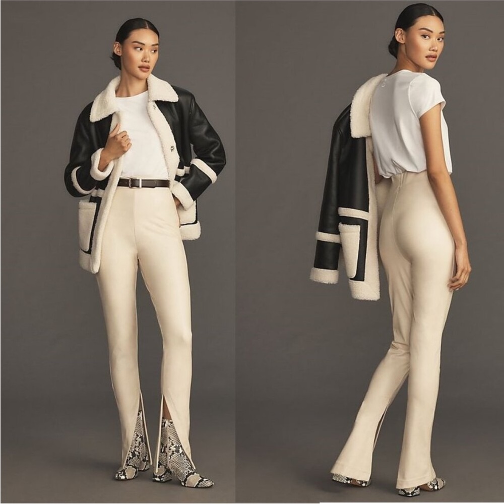 NWT Avec Les Filles High Waisted Faux Leather Slit Leggings Size Small